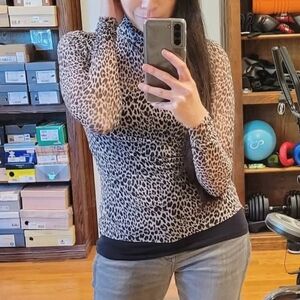 Mesh animal print mock turtle neck top